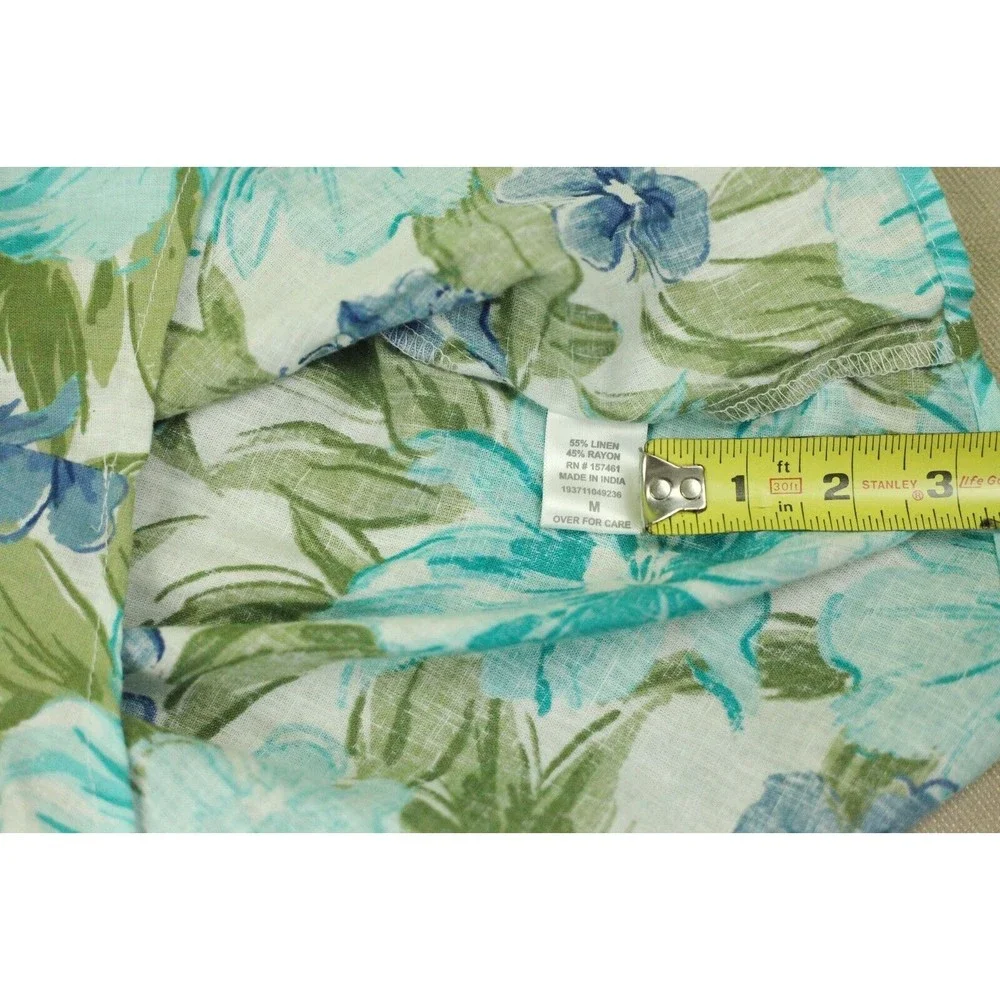 Ecco Bay Sz M Womens Linen/Rayon Tunic Shirt V-neck Roll Tab Pockets Floral EUC - Picture 10 of 10